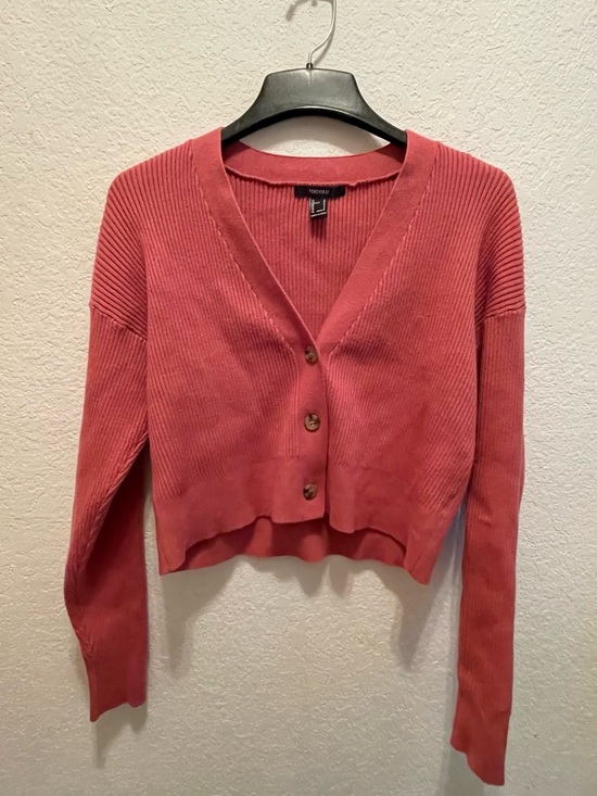 Forever 21 Sweaters - Forever 21 Cropped Button V-Neck Cardigan - Dusty Rose